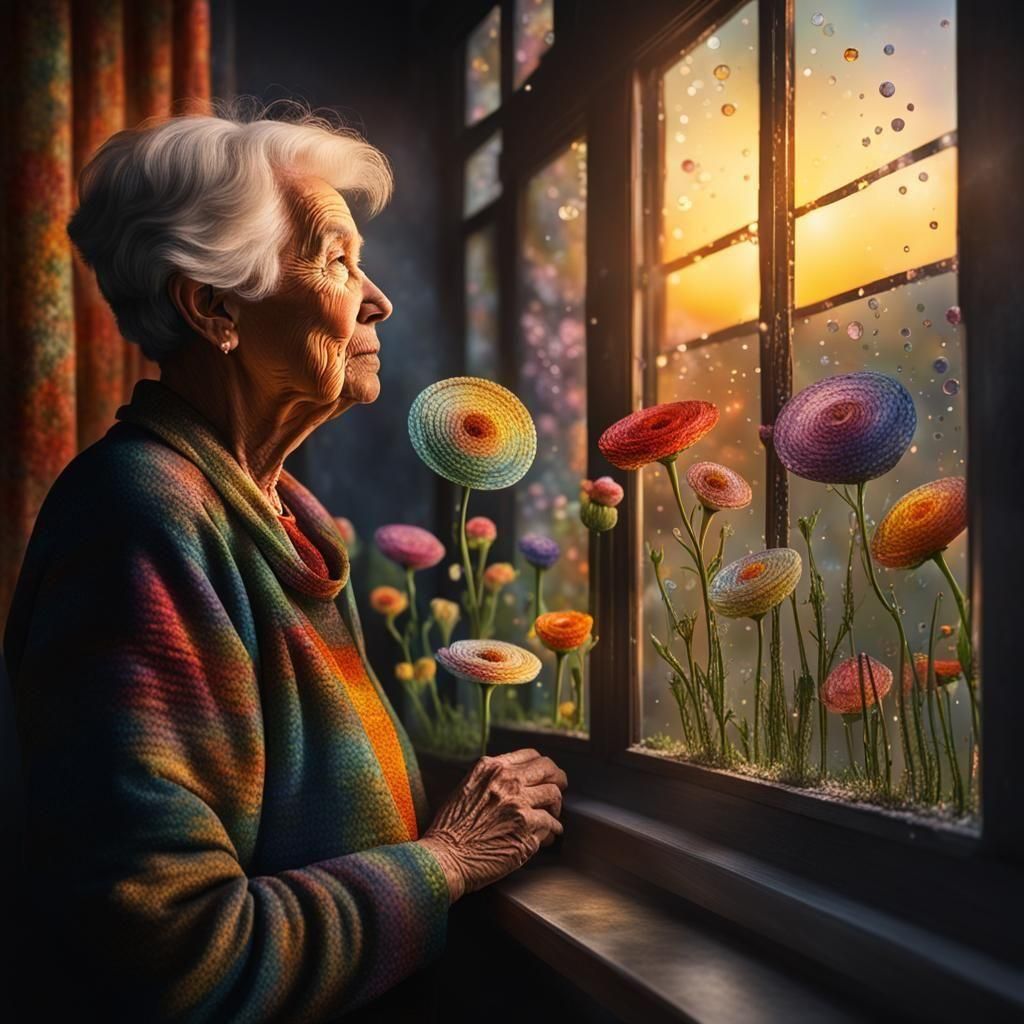 Woman Gazing at Sunrise Through Window