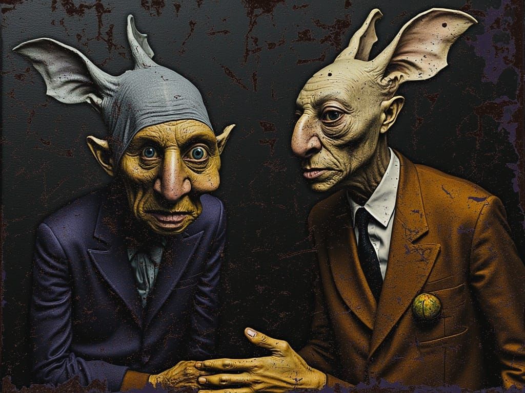 <lora:Origin og Asymmetry:1.0> Big drunken company of cyberpunk goblins and orcs with smart-hammers : night city : color scheme - black, umb...