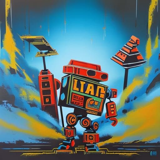 robot holding a sign