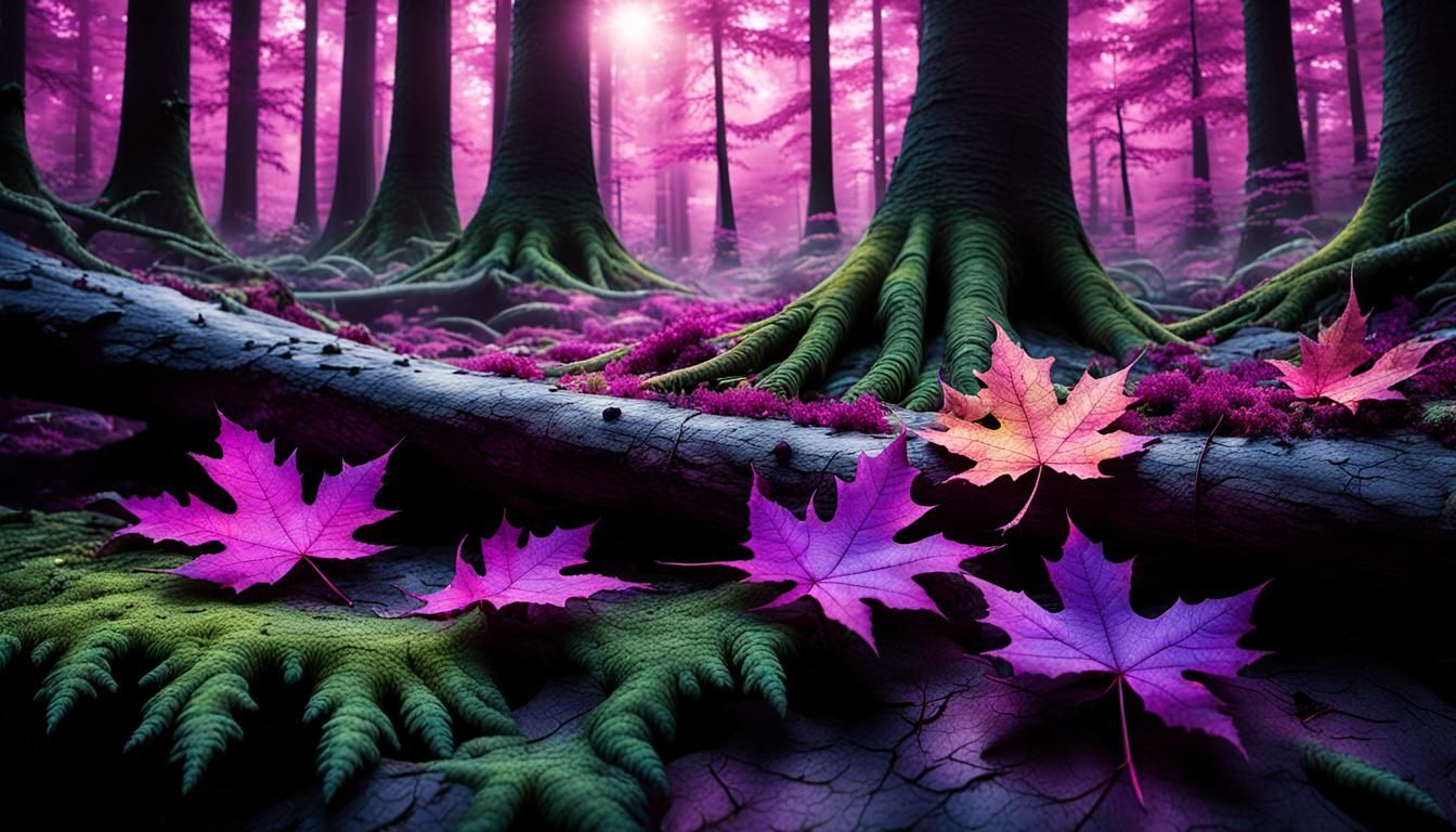 Photorealistic. Realism. A forest with Maple trees and spruc...