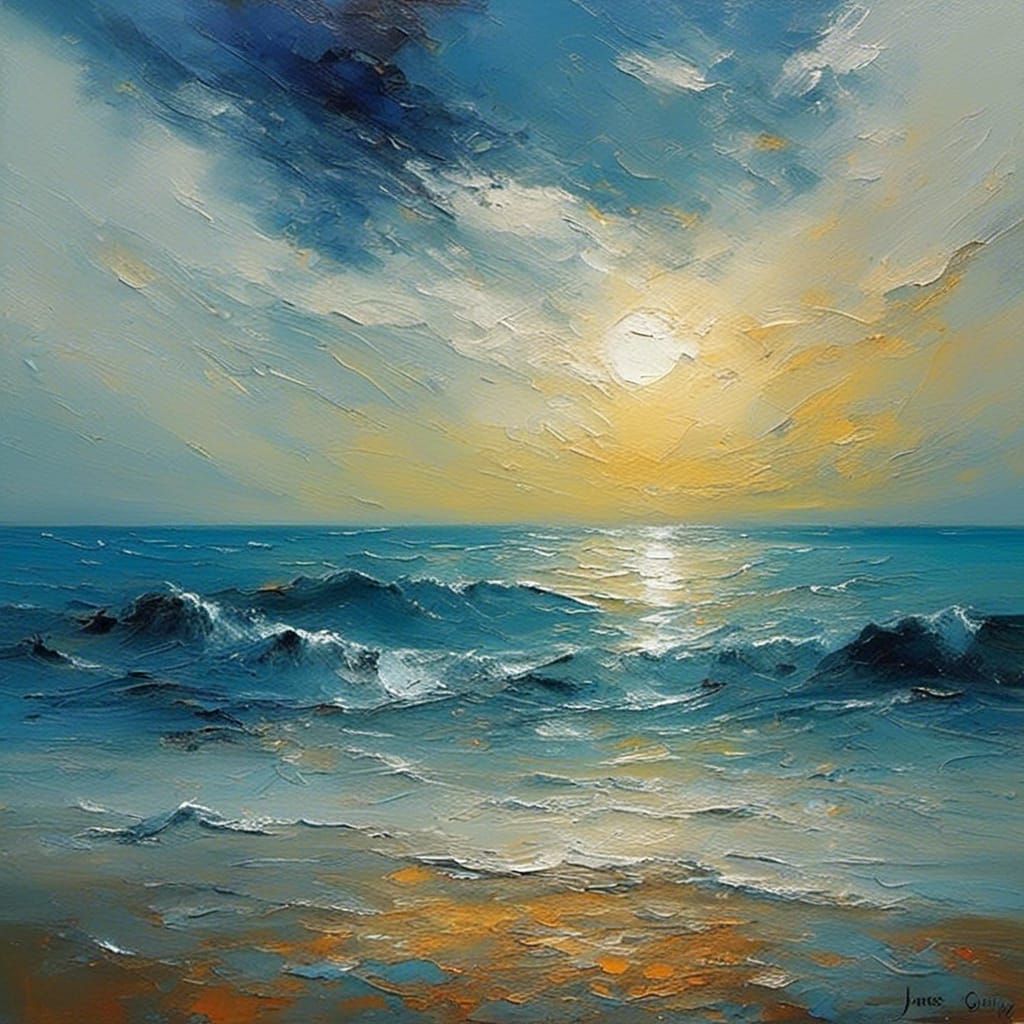 <lora:Impasto1:1.0> (dawn_in_the_sea_blue_sky:1.5,blue_sea:1...
