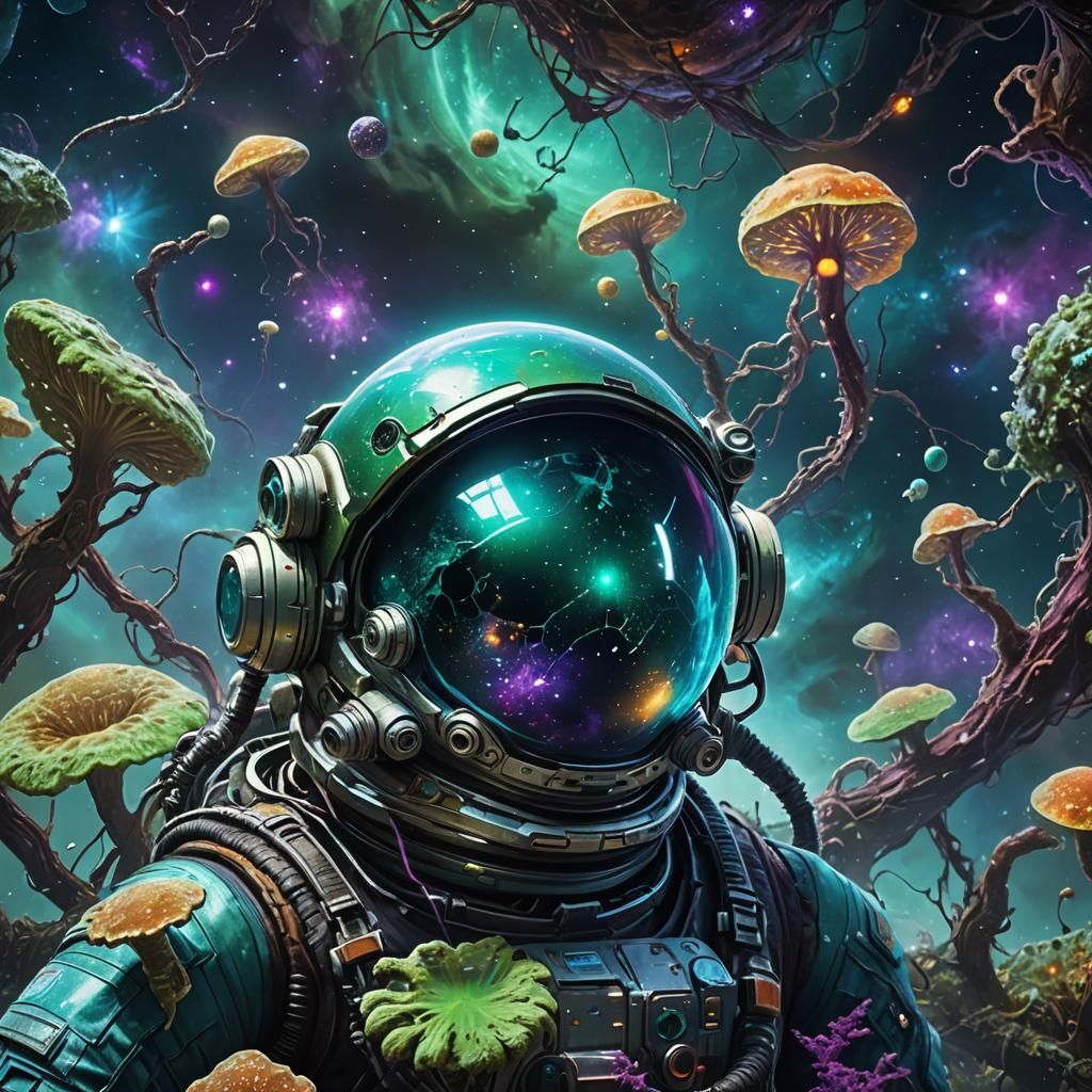 Space Madness: Alien Fungi on Astronaut Helmet