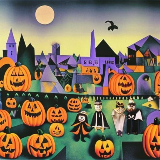 trick or treating at Halloween  in a city that is an overgro...