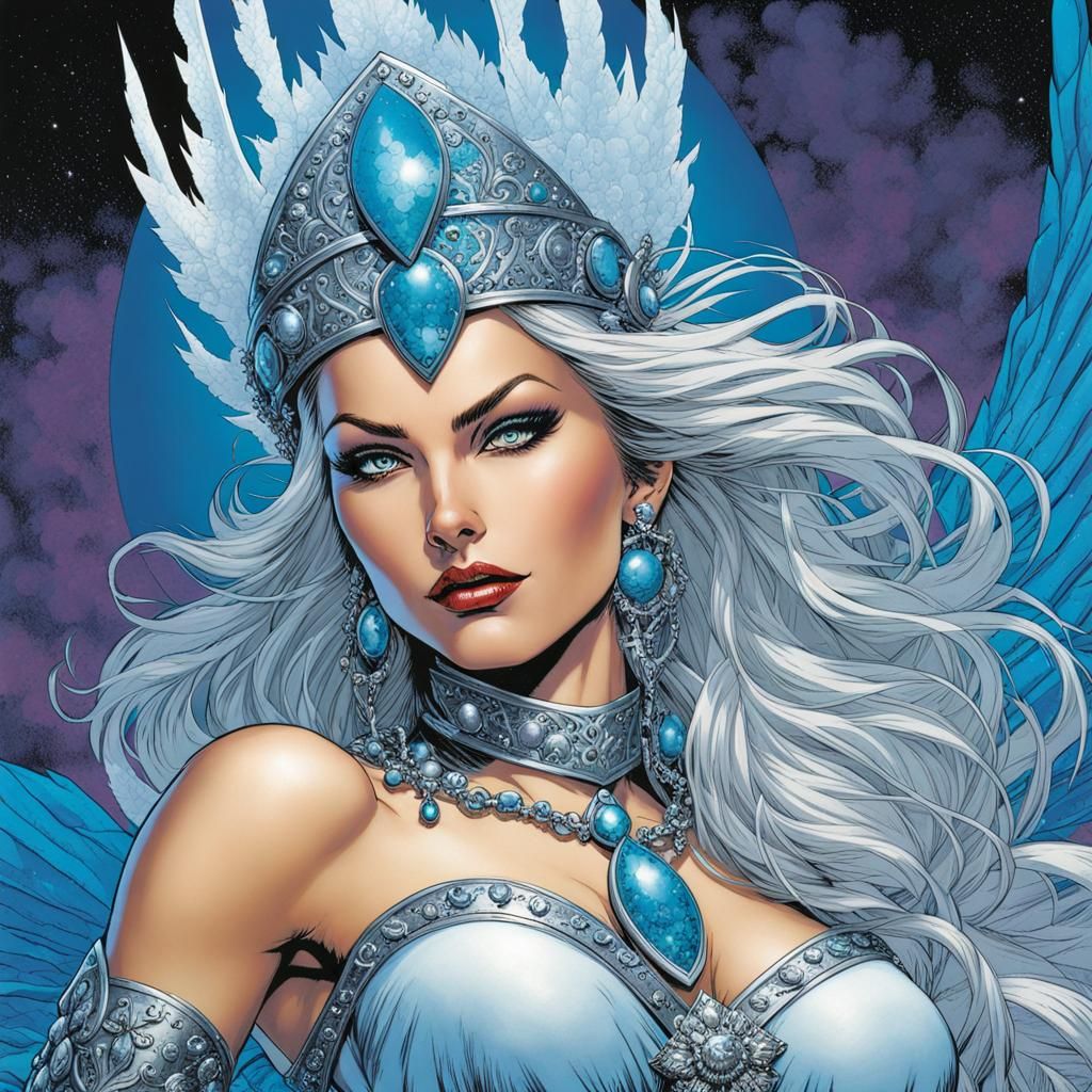 comic art, illustration, the frost queen, half body, masterp...