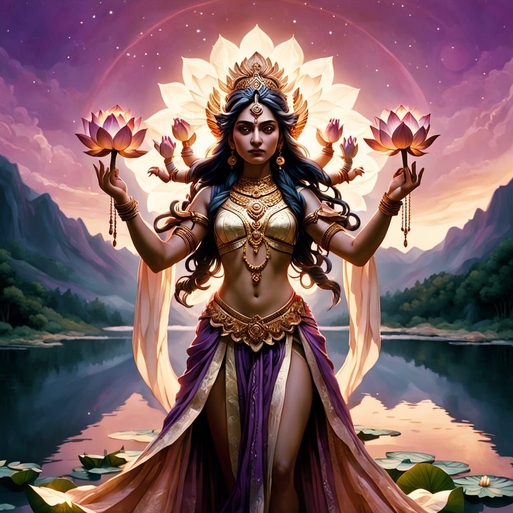 Majestic Indian Goddess on Lotus Flower