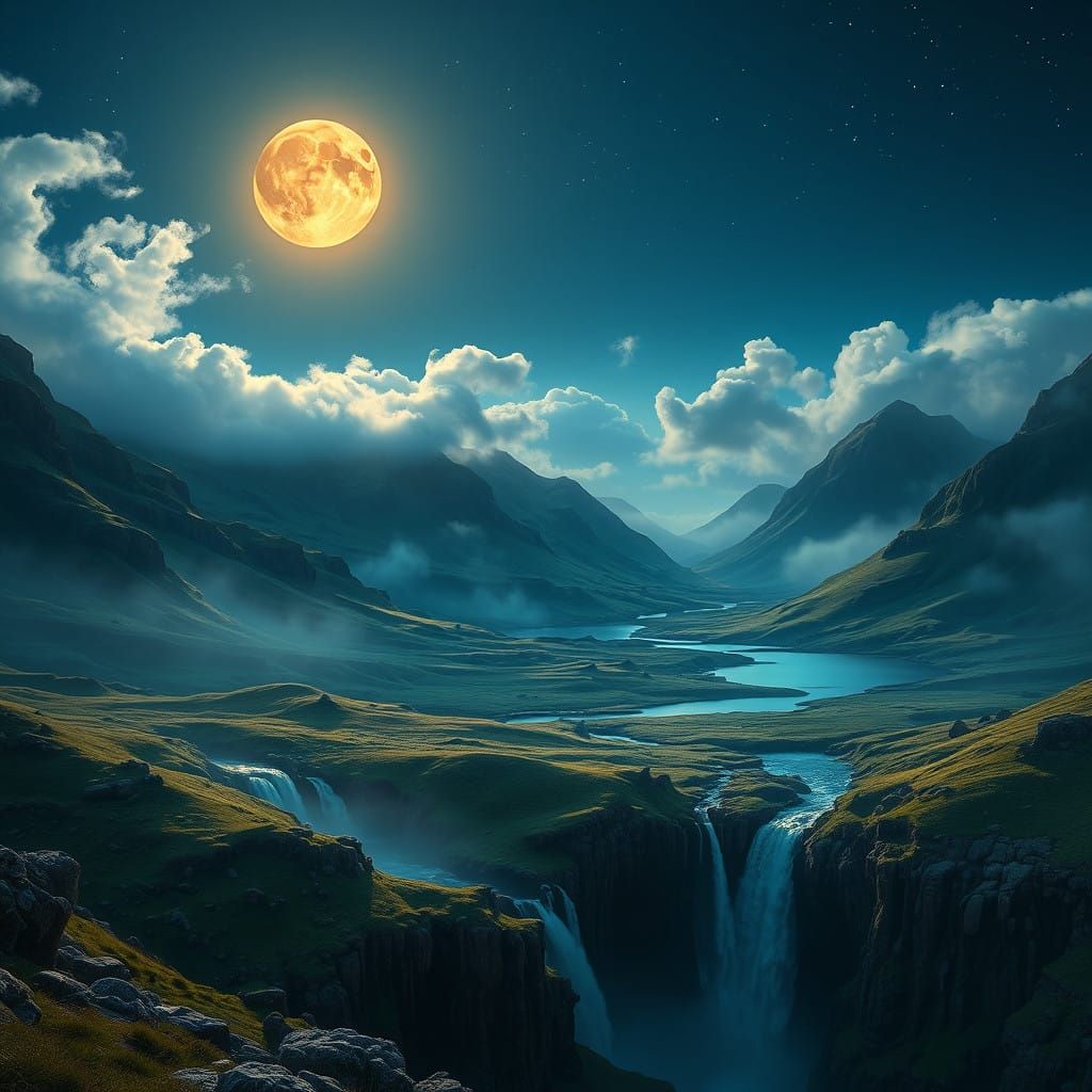 closeup of the moonrise over Fairypools in Skye Scotland  by @MK Thunderstone