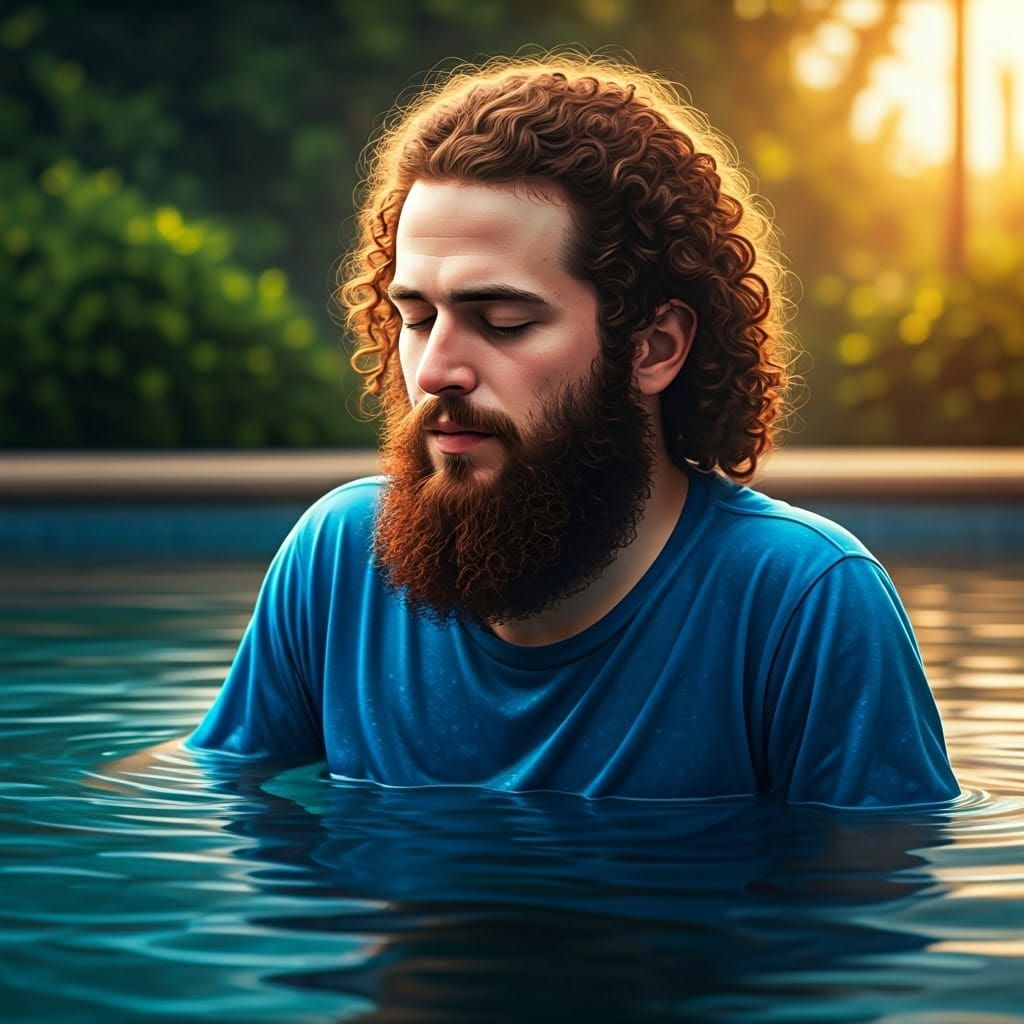 Hasidic Man Diving into Pool in Surreal Landscape
