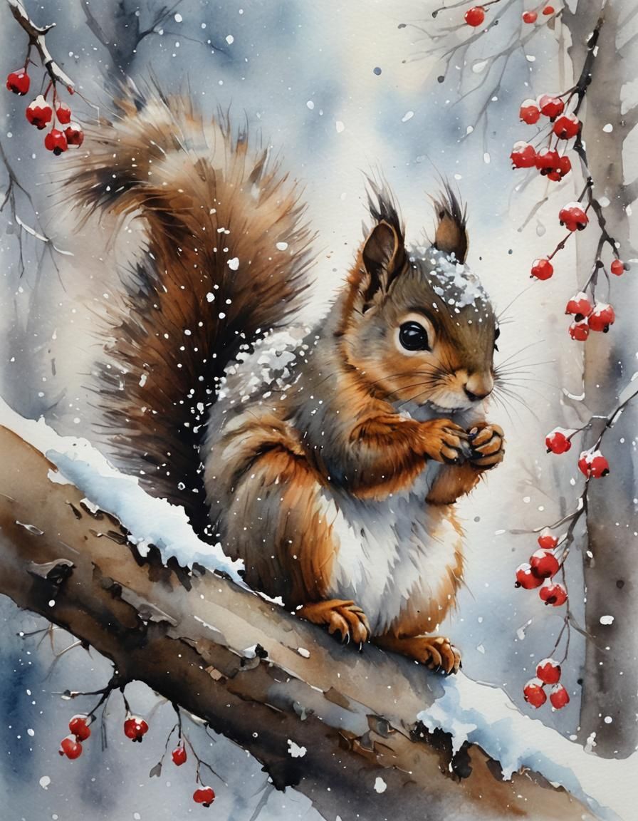 Cute Squirrel in the Winter  by @Daleone