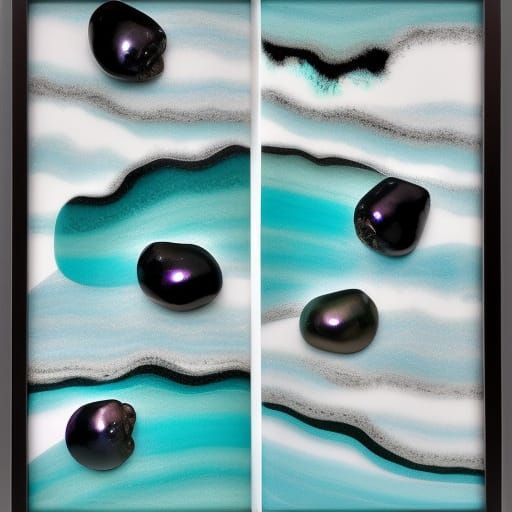 Painted small rocks black pearls pyriate turquoise beach gla...