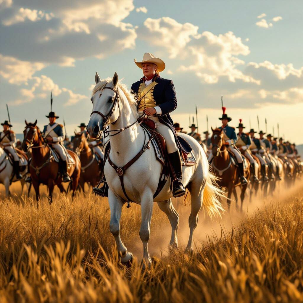 Donald Trump Leads Cavalry Charge in Hyperrealistic Style