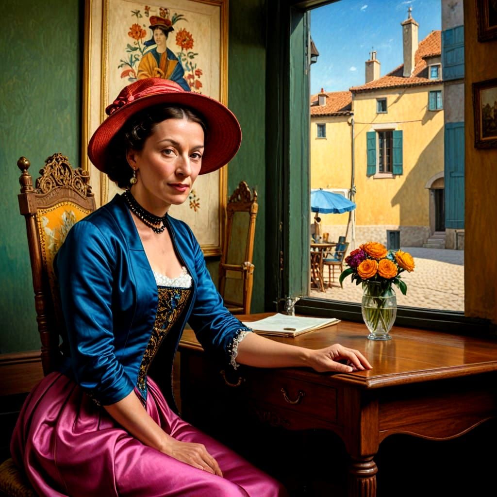 Stunning Portrait of Elegant Woman in Vibrant, Photorealisti...