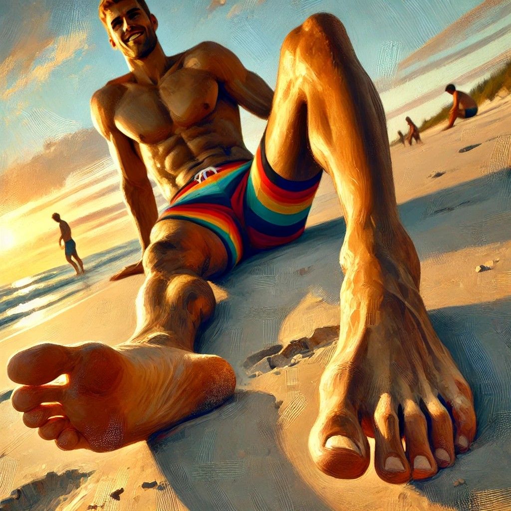Painting of a man at the beach