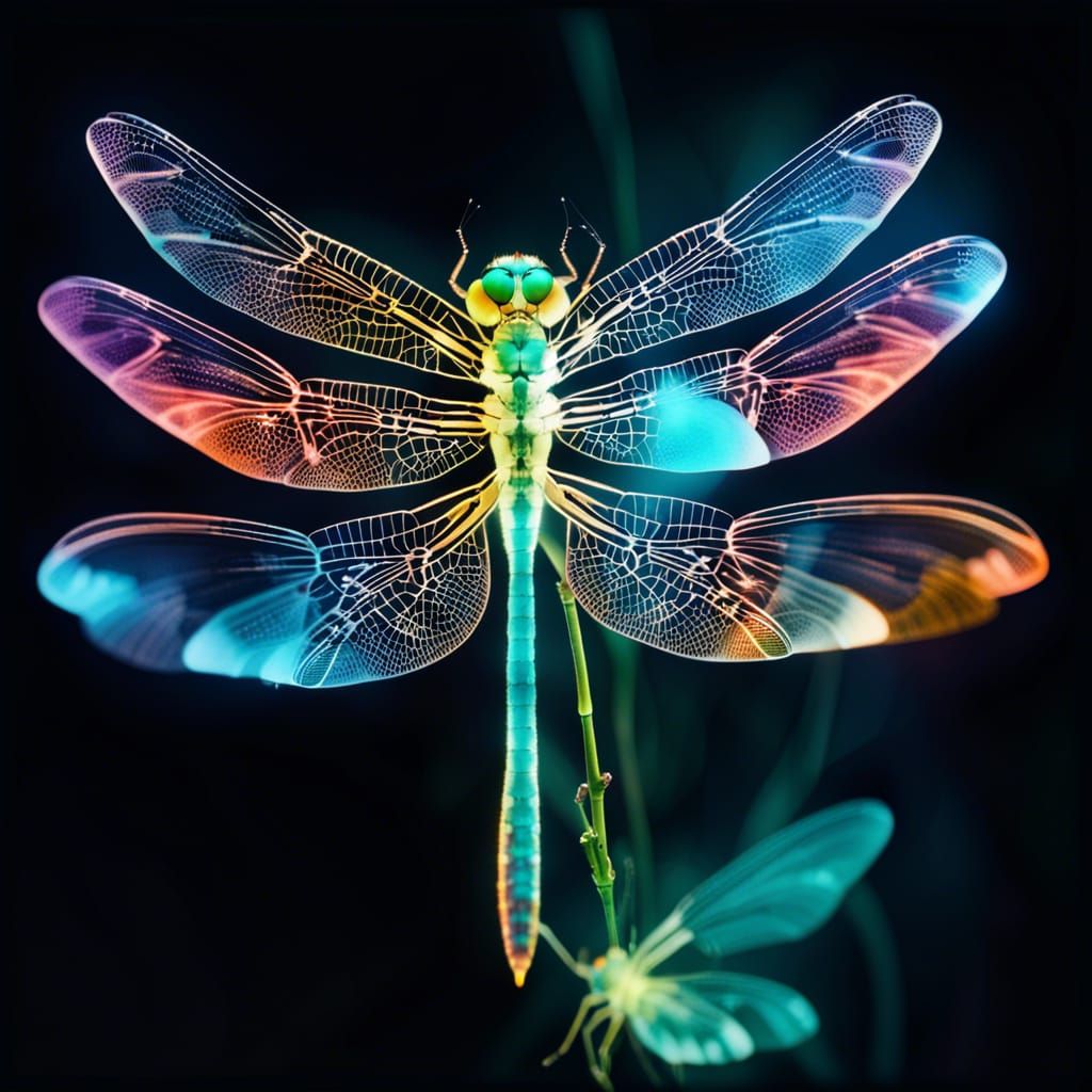 Dragonfly X-ray Double Exposure, colorful delicate bioluminescent - AI ...