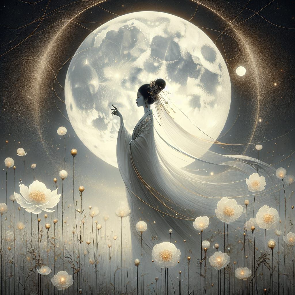 Elegant Chinese Empress Silhouette with Psychedelic Touch