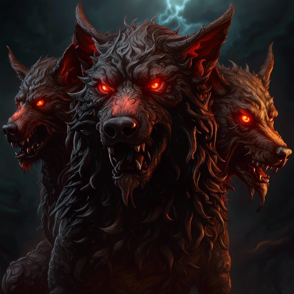 three headed hell hound - AI Generated Artwork - NightCafe Creator