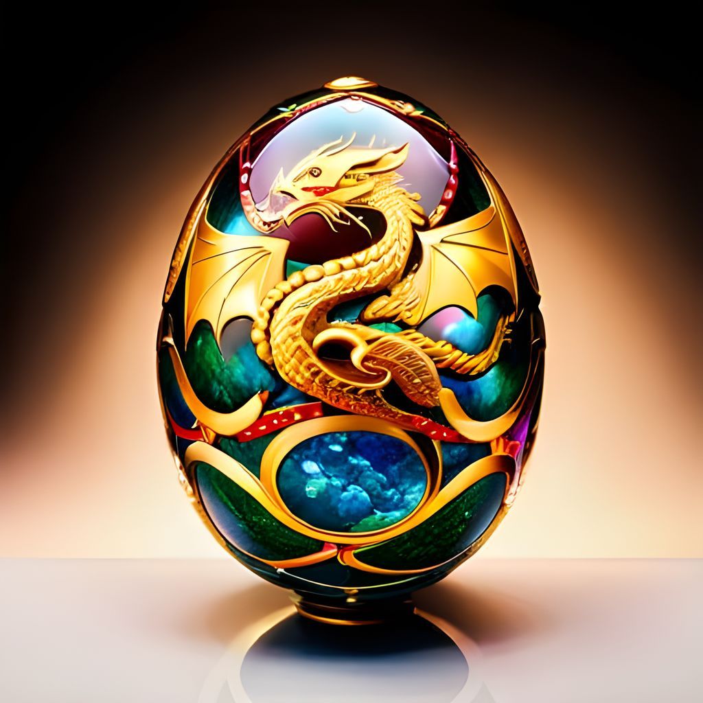 egg decorated with enamel , mica, and a golden dragon  by @Steve