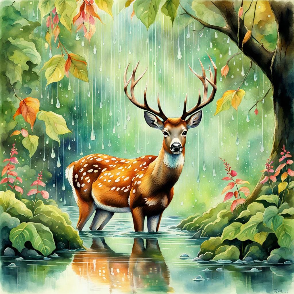 Deer Under the Rain