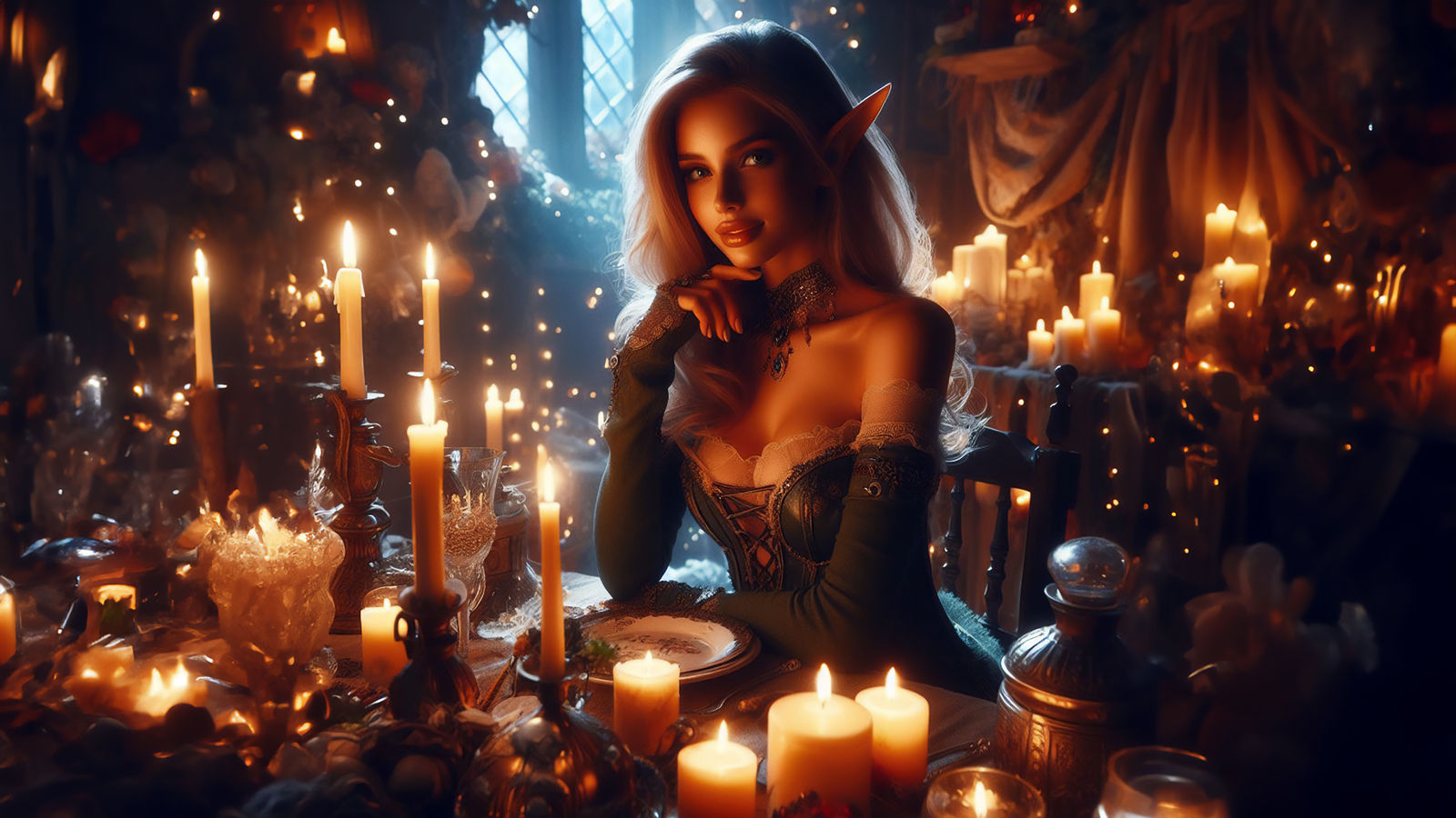 gorgeous elf girl at her home