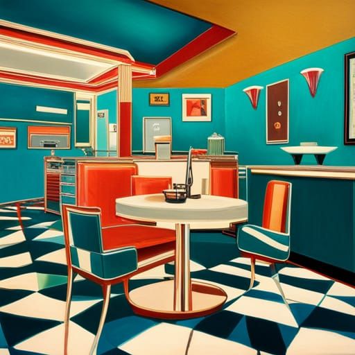 1950's turquoise kitchen displaying cabinets and countertops and old  fashioned flower painted plates with a row of retro appliances and an old  fashioned refrigerator - AI Generated Artwork - NightCafe Creator