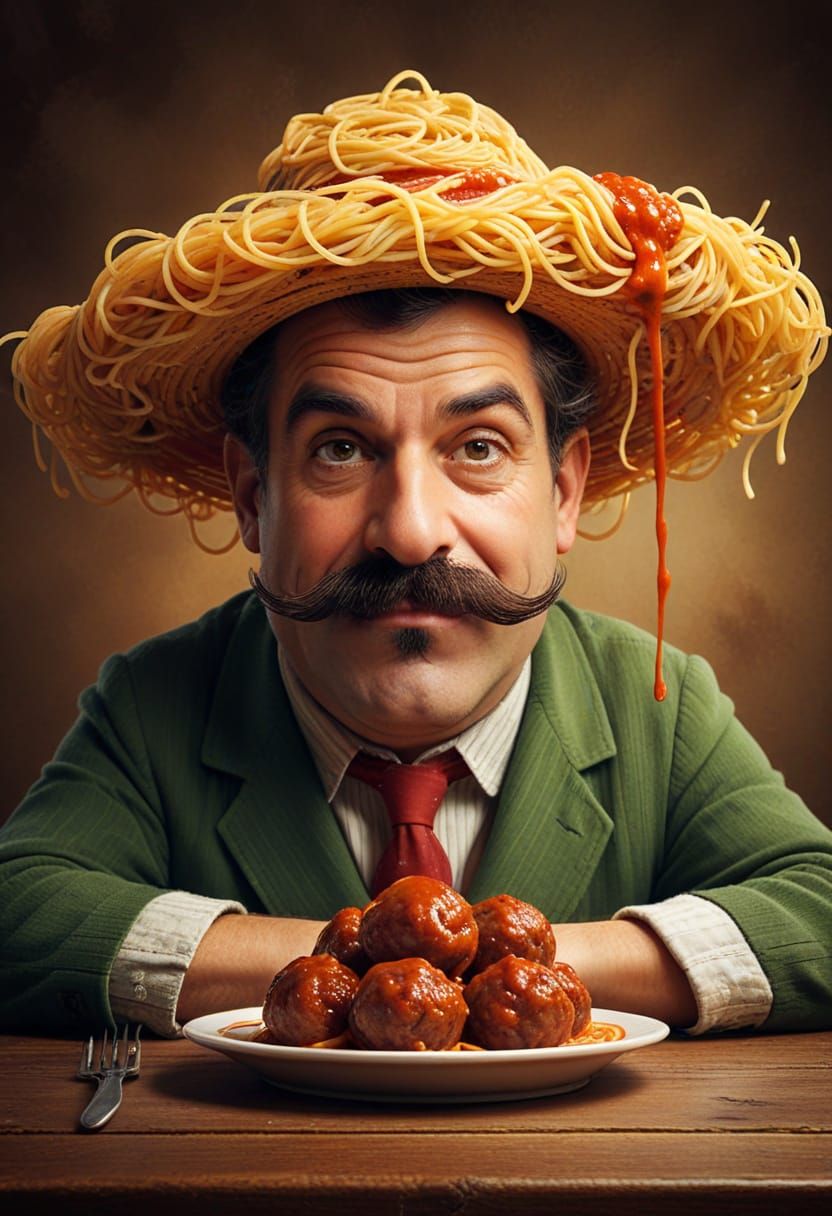 Spaghetti Hat And Meatballs  by @Strigoi77