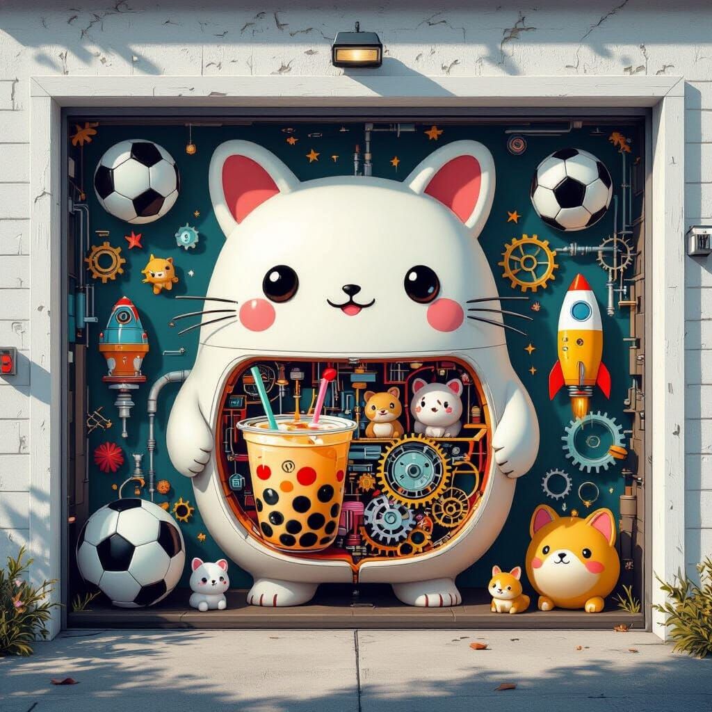 Kawaii Animal Cutaway Mural in Detailed Matte Style