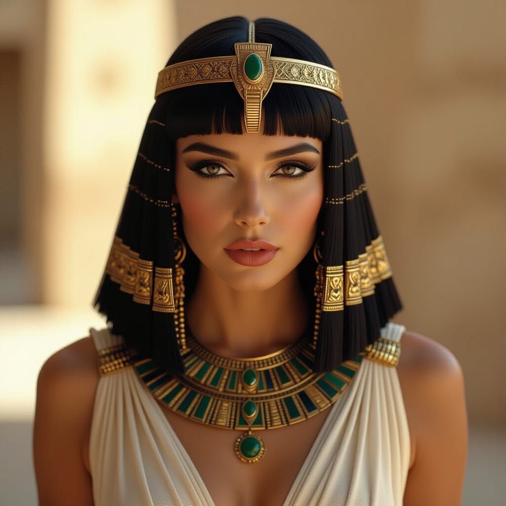 Cleopatra fashion model, A three-quarter portrait of a Cleopatra, visible from just above the knees to the top of the head