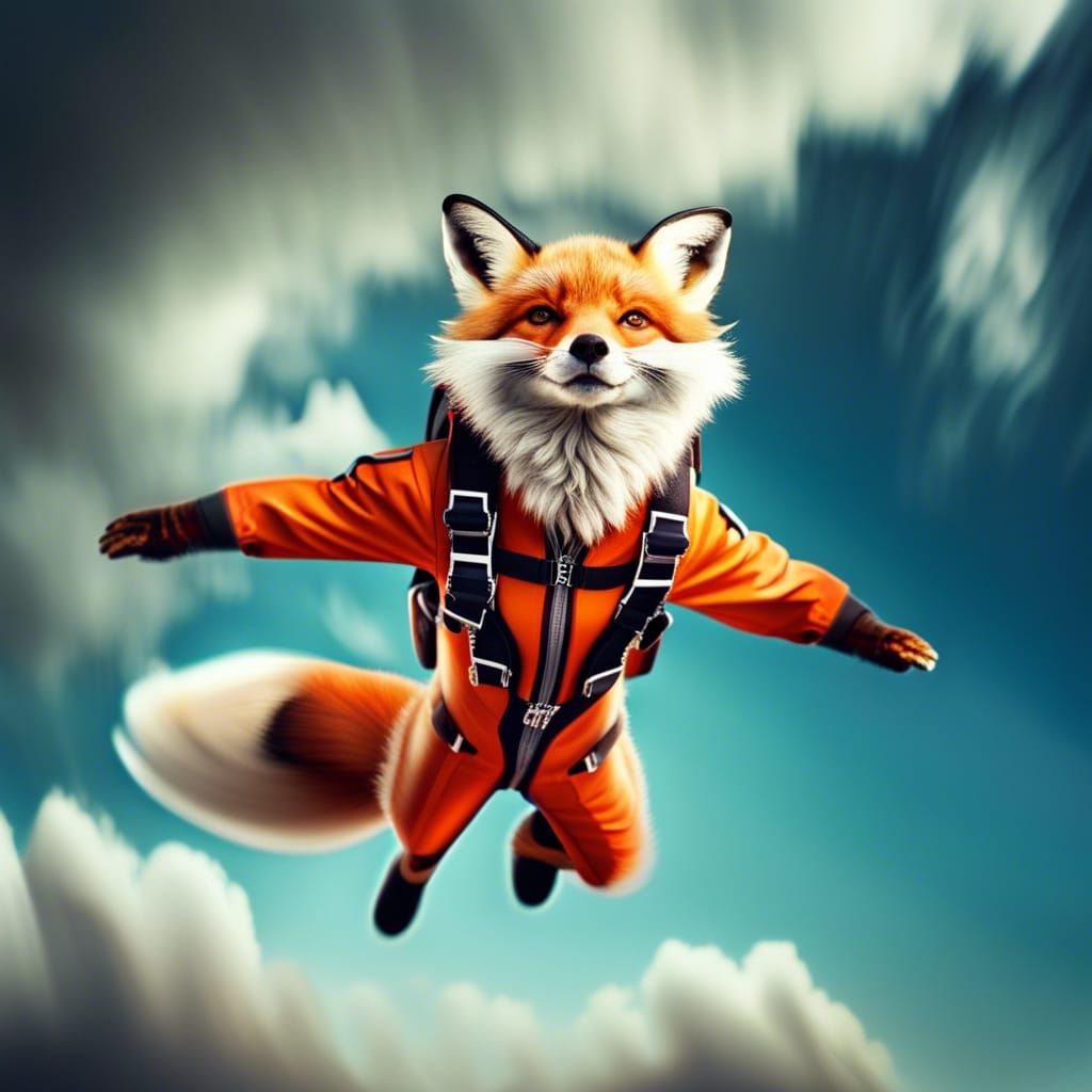 Skydiving fox  by @Chirminth