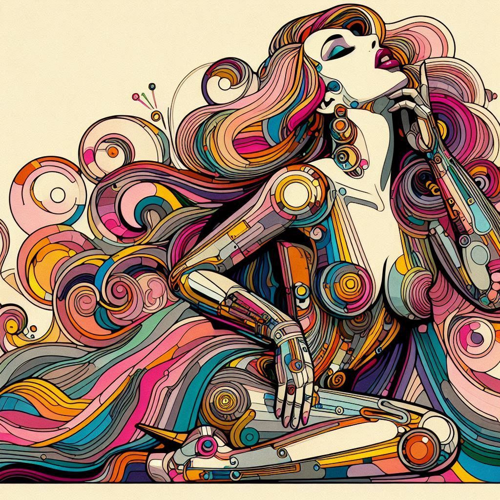 A hand drawn retro futurism illustration image of (gustav kl...