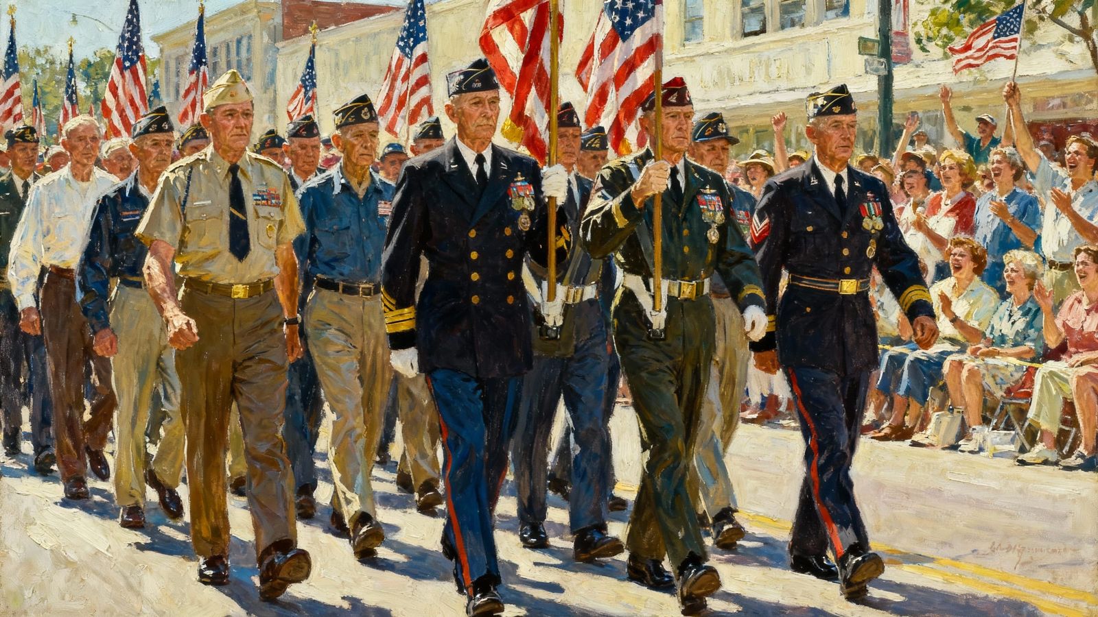 Veterans walking in a US Veterans Day parade.  by @Jay-Are