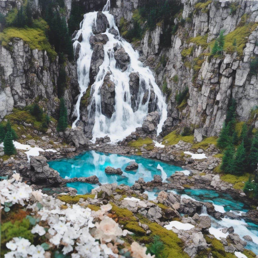 a waterfall in the mountains
