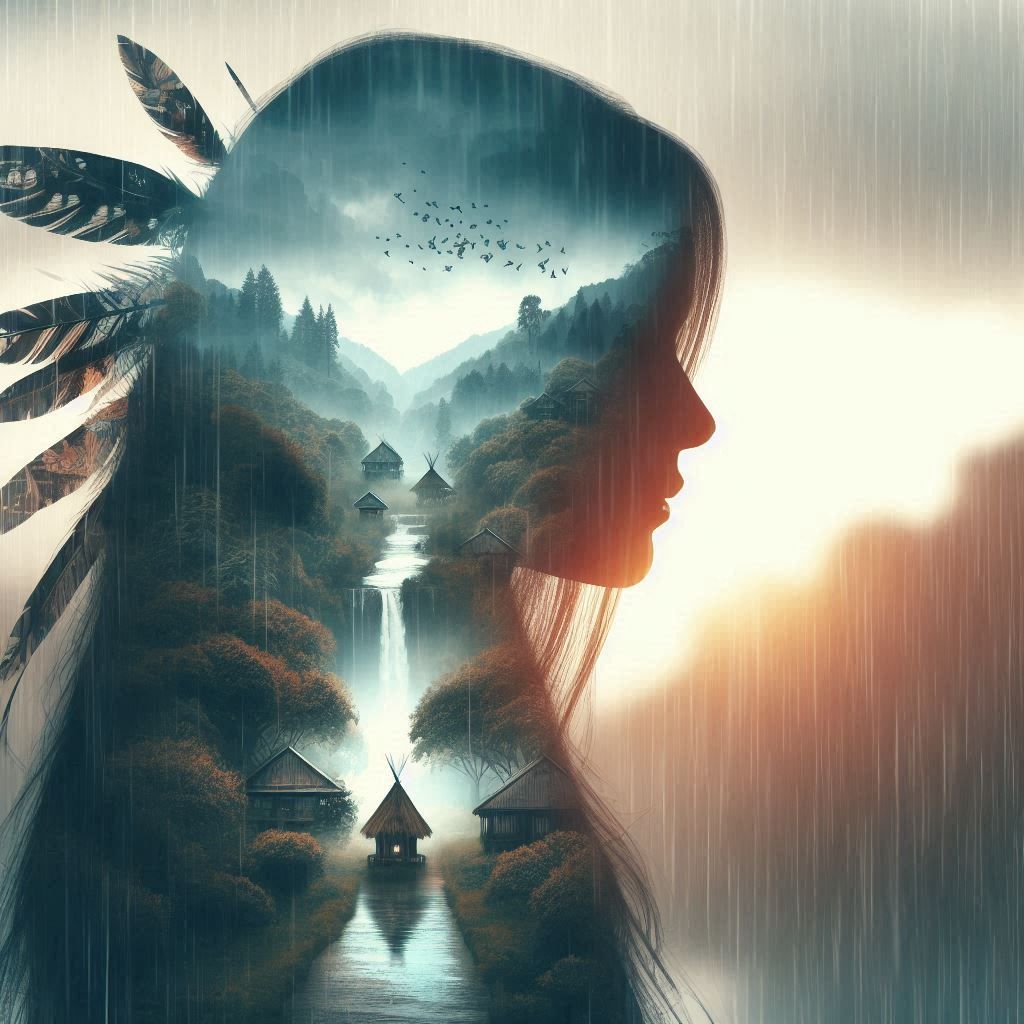 double exposure beautiful fantasy DALL-E 3 portrait landscap...