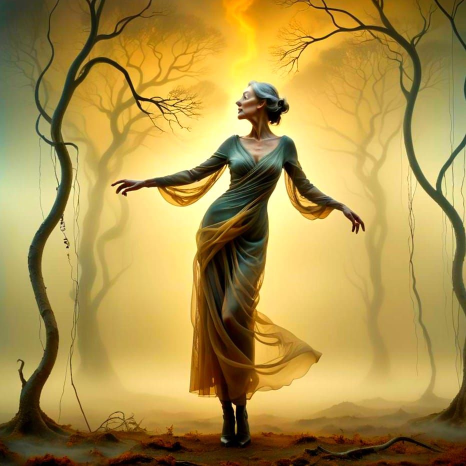 Mysterious Lady in a Dramatic Surreal Landscape