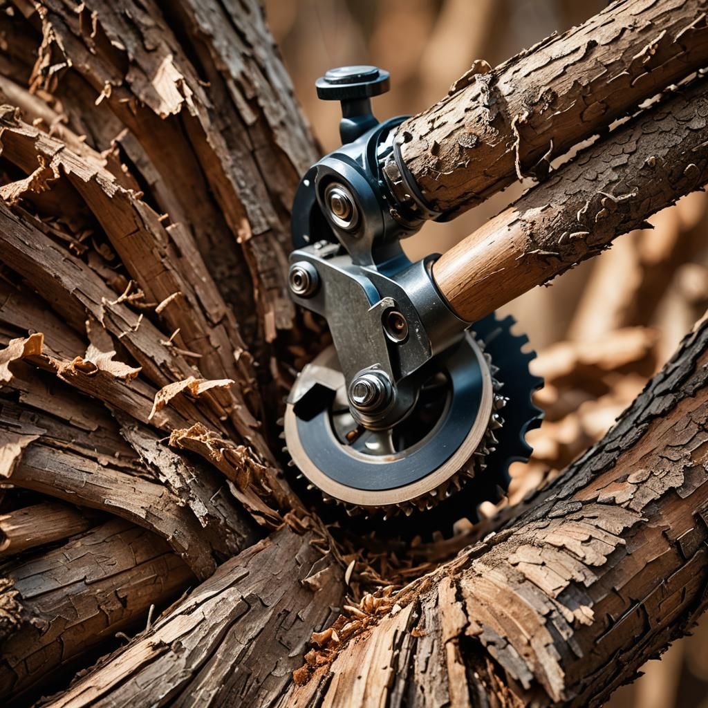 Branch Grinder in Macro: Wood Shavings in Air