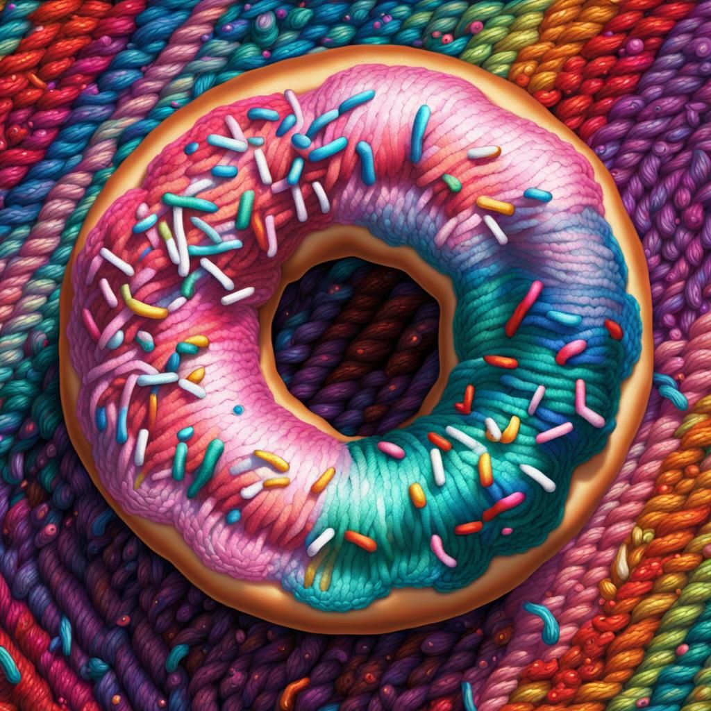 Colorful Crochet Donut with Sprinkles AI Generated Artwork