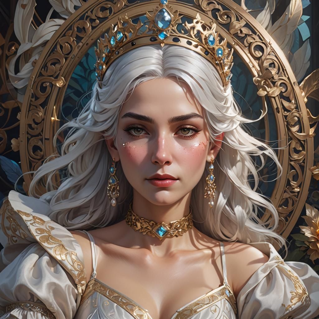 Queen with Pillow Collar in Hyperdetailed Fantasy Art