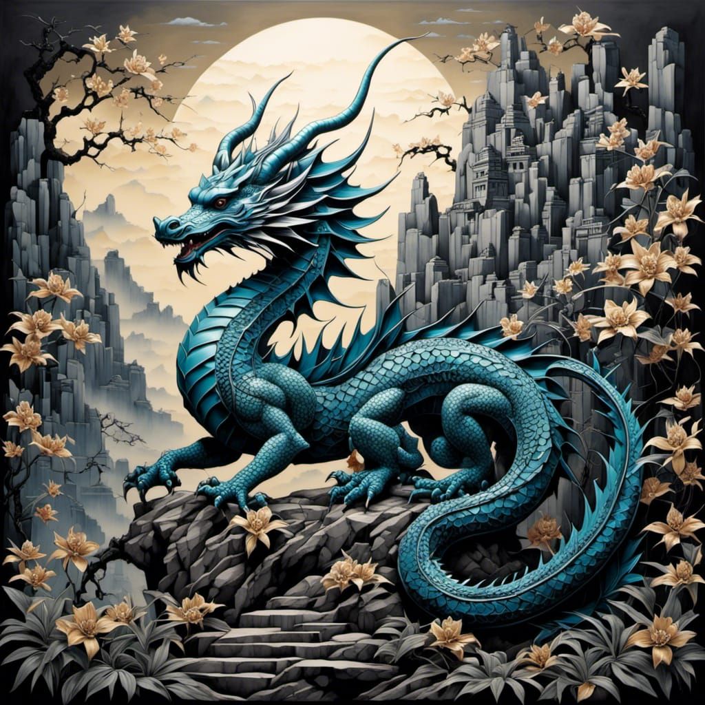 A majestic dragon in the mountain