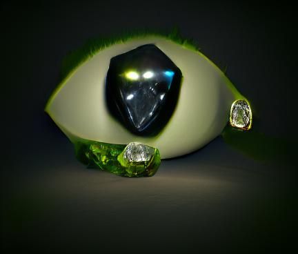 Giant crystal peridot gemstone eyes surrounding darkness 8K ...