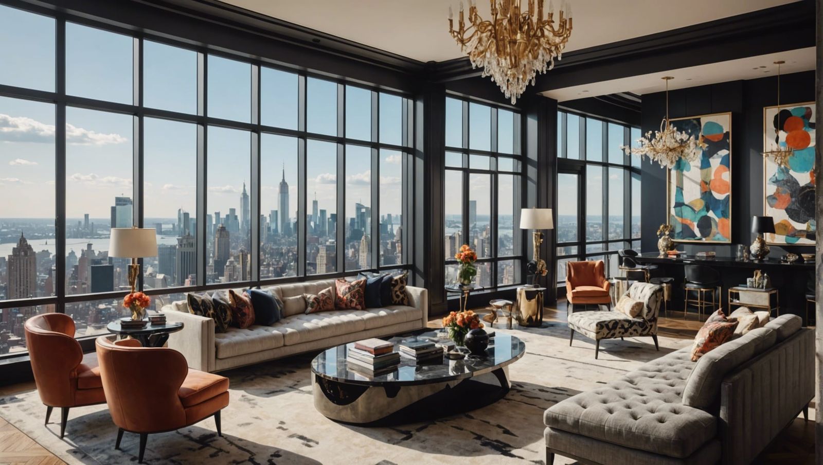 Maximalist Penthouse Interior with City View