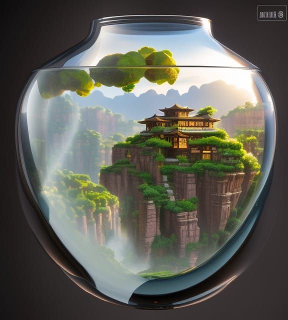 city built on terraces in gigantic canyon,lots buildings con...