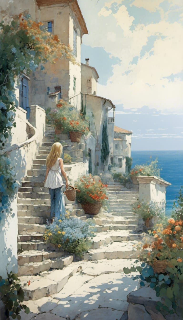 Cutting flowers for her table in Montenegro