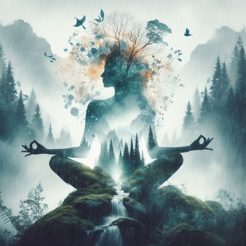 double exposure beautiful fantasy DALL-E 3 portrait landscape..