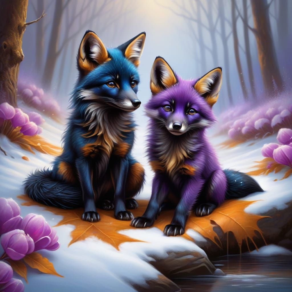 Two cute furry baby Foxes in Switzerland