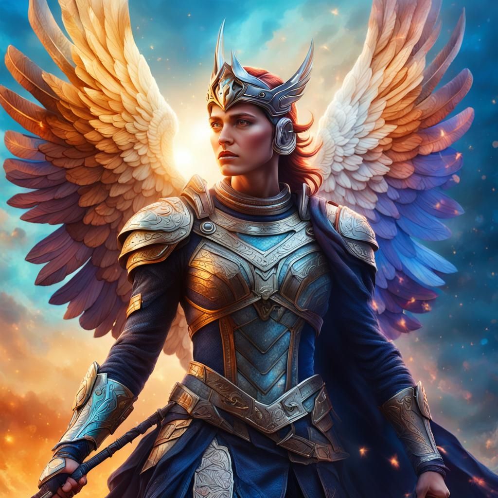 Portrait of a stunning valkyrie whit powerful posture.