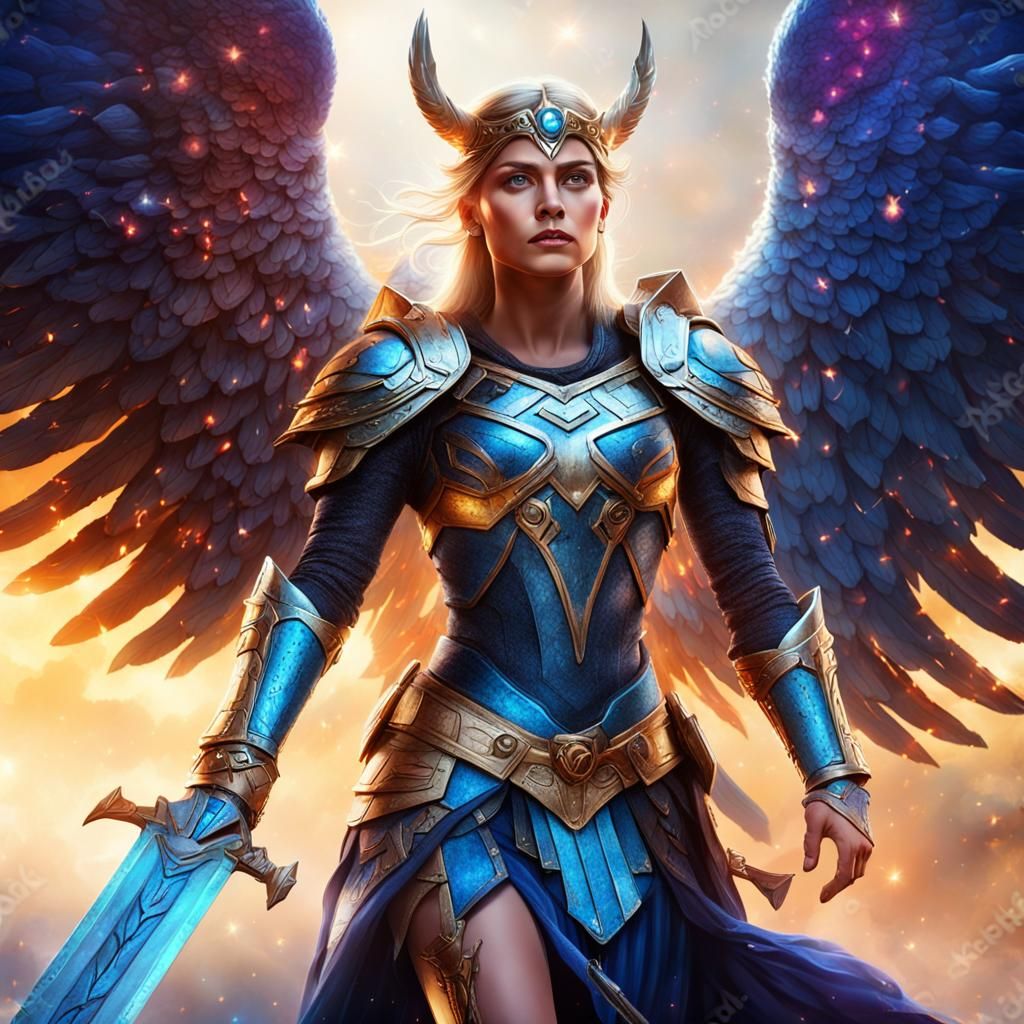 Portrait of a stunning valkyrie whit powerful posture.