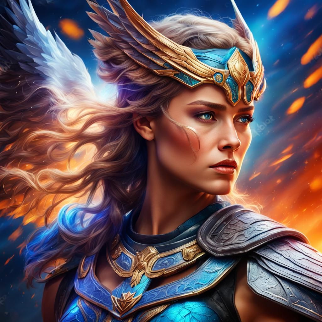 Portrait of a stunning valkyrie whit powerful posture.