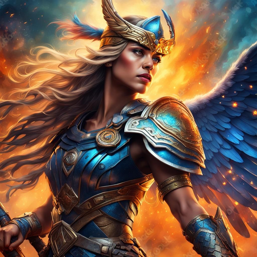 Portrait of a stunning valkyrie whit powerful posture.