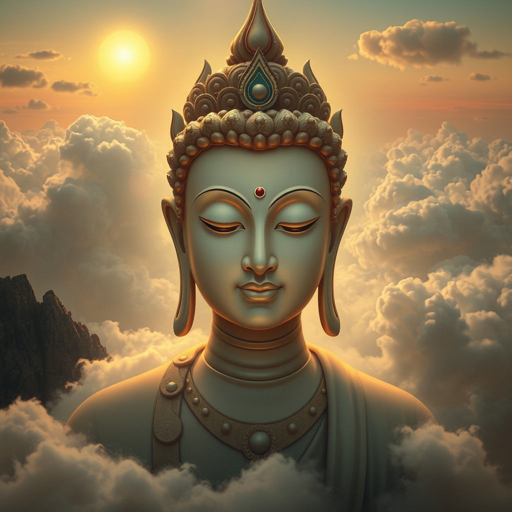 Dreamlike Bodhisattva in Surrealist Heavenly Landscape