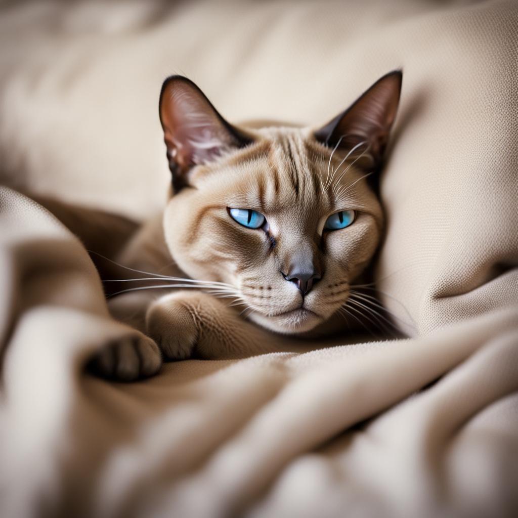 Tonkinese Cat In Bed
