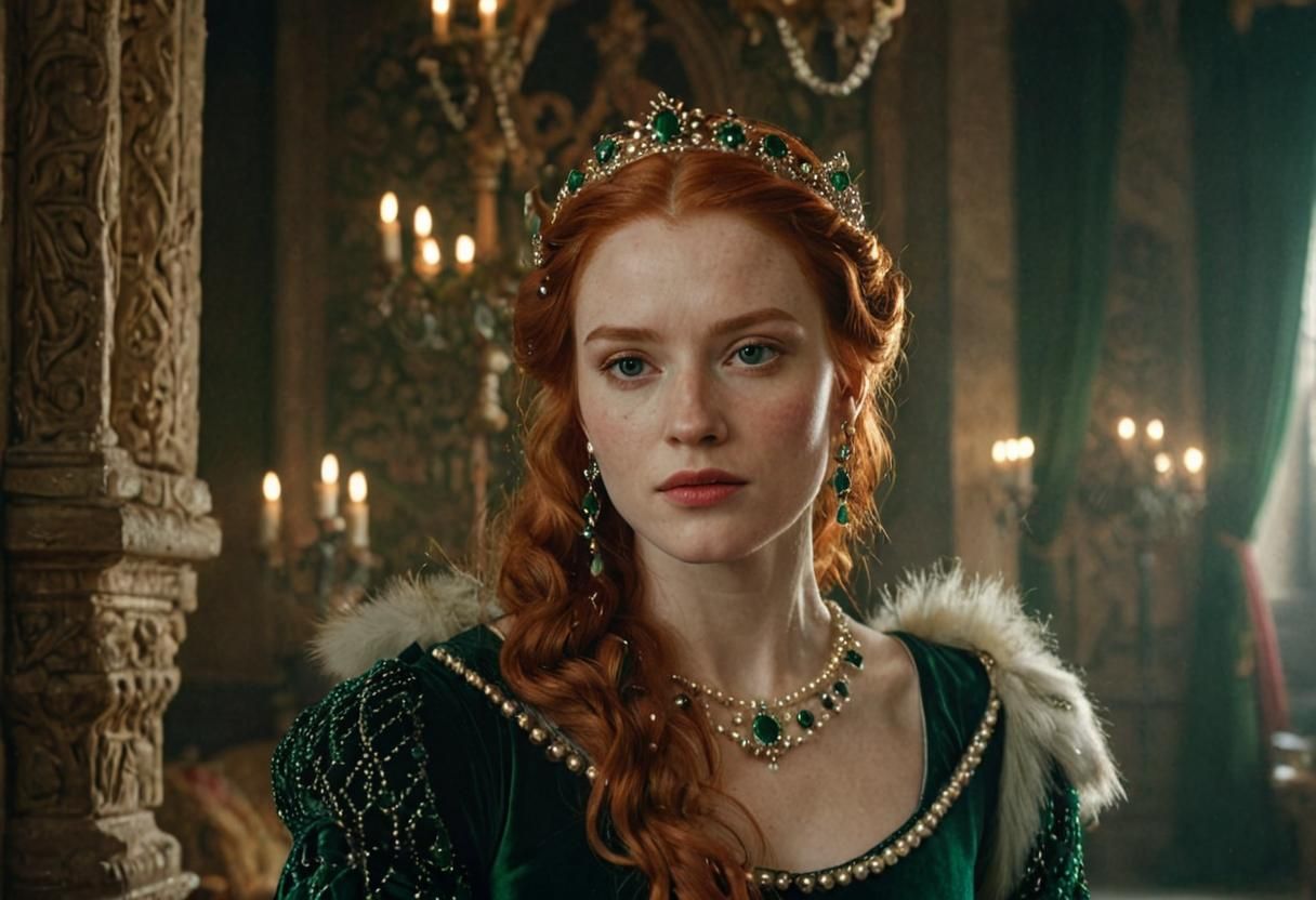 Beautiful Redhead Queen in Medieval Hall, Game of Thrones St...
