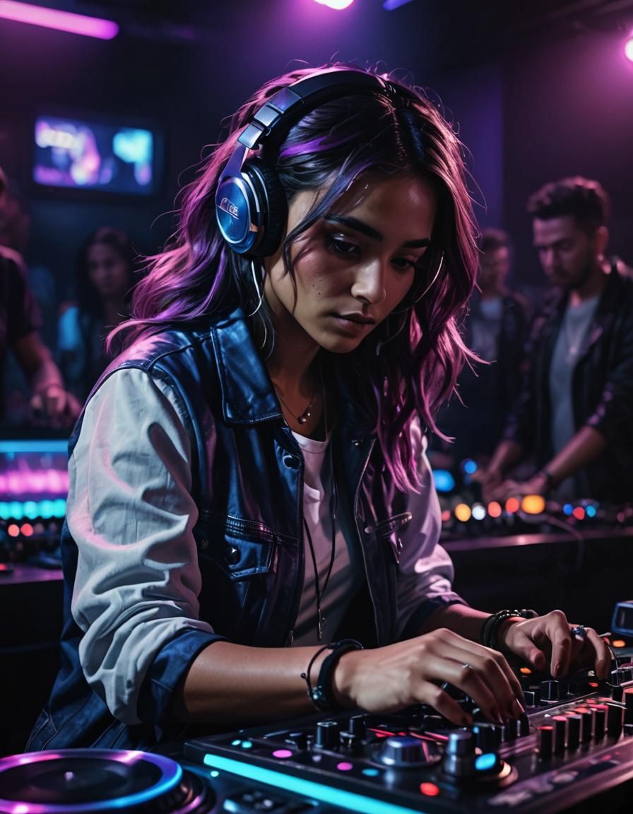 Hyperrealistic  DJ woman